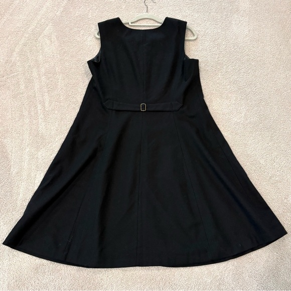 Orvis Black Fit & Flare V-Neck Button Up Sleeveless Wool Dress Jumper Sz 16 VTG - Picture 12 of 14